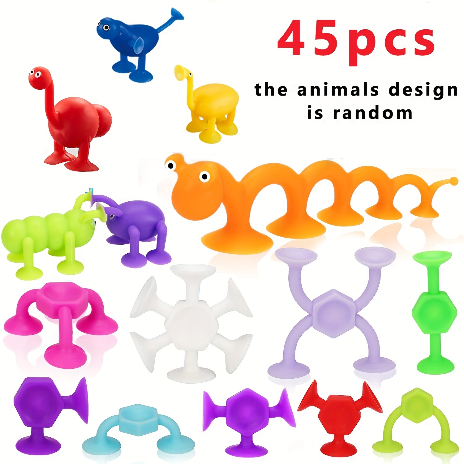  50 Pieces Suction Bath Toys for Kids Age 3+, Baby Silicone  Ocean Animal Sucker Toys with Dinosaur Eggshell, Sensory Travel Window Toys  for Toddlers, Stress Release Gifts for Boys Girls Ages