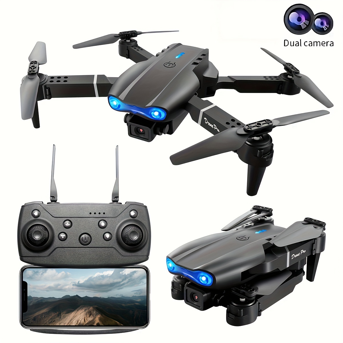 카메라가 장착된 E99 드론, 접이식 RC 드론, 초보자를 위한 리모컨 조종 드론 장난감, 남성 선물, 실내외 저렴한 UAV, 크리스마스 할로윈 추수감사절 선물