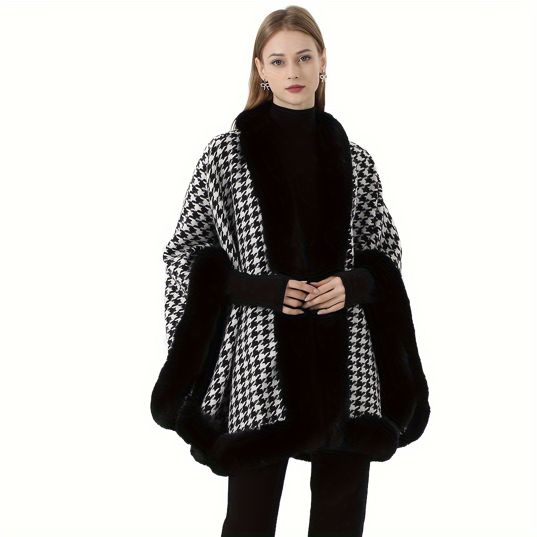 Poncho da donna invernale in pelliccia di volpe e cashmere Taglie forti  Cappotto con mantello caldo Cappotto lungo Capispalla Scialle casual 220 -   Italia