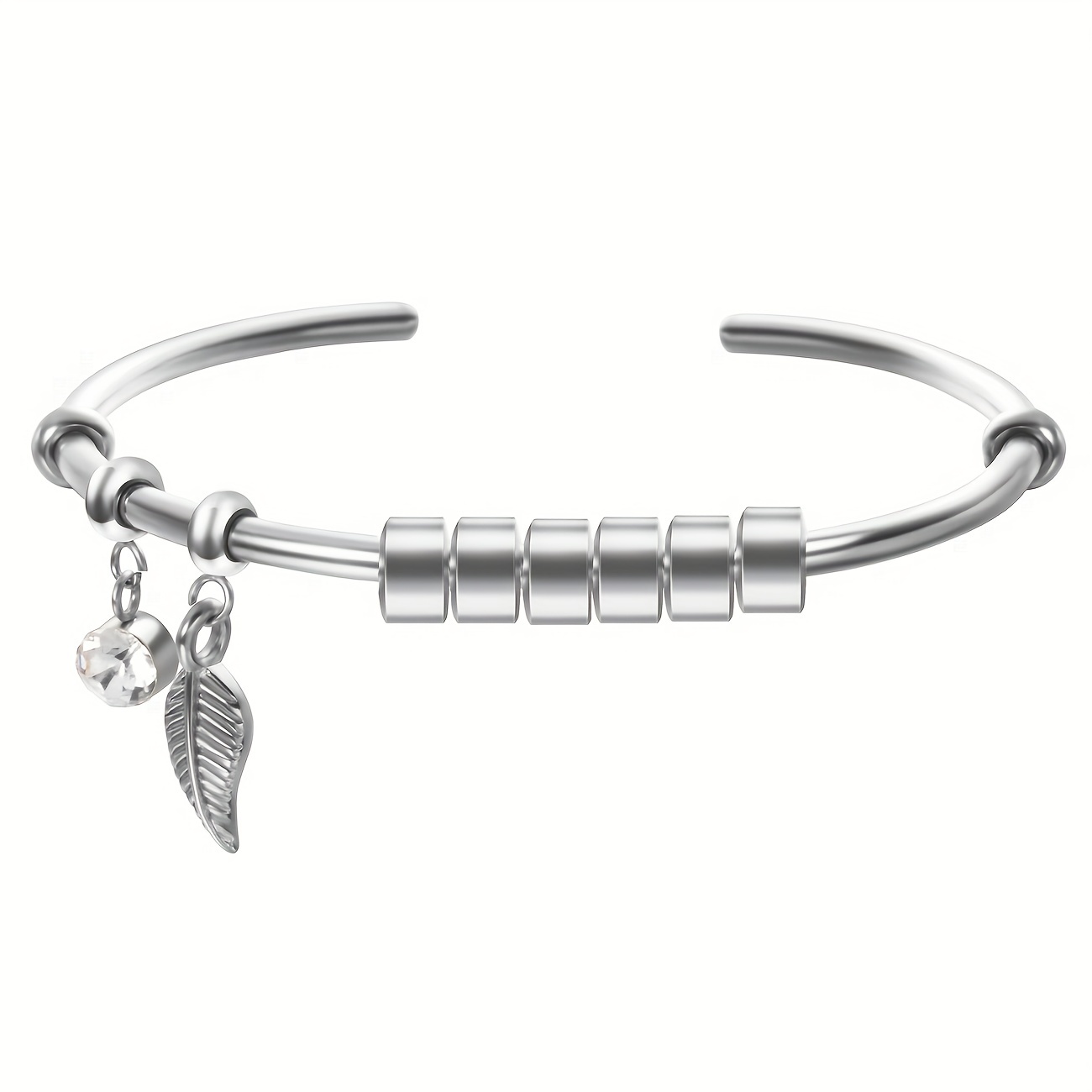 Leaf Shaped Stainless Steel Cuff Bangle with Names