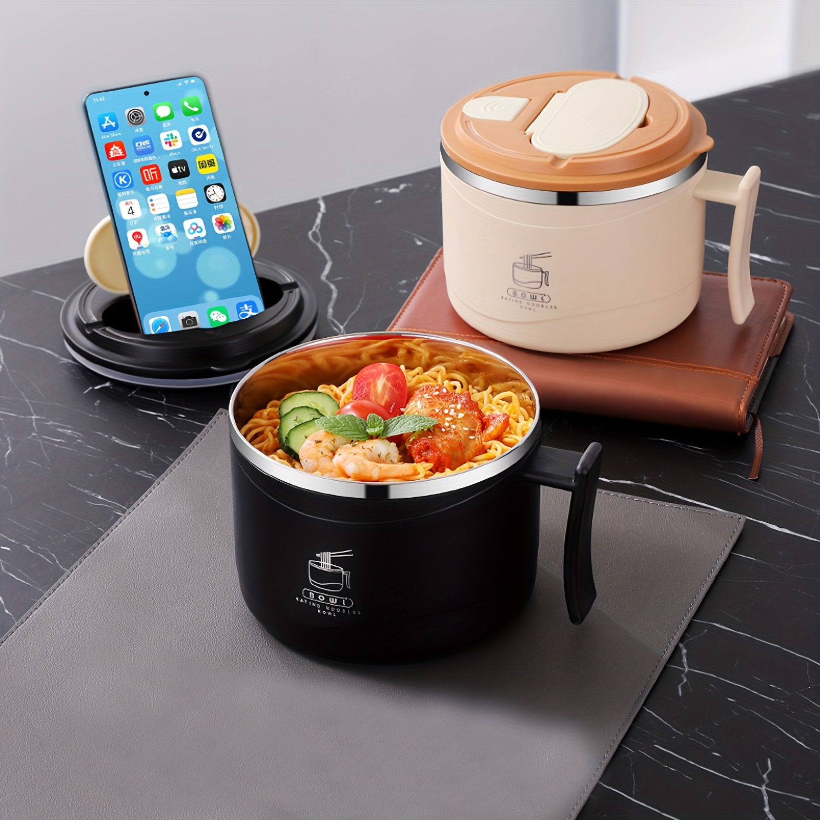 1300ml Stainless Steel Noodle Bowl Anti-Scalding Student Lunch Box