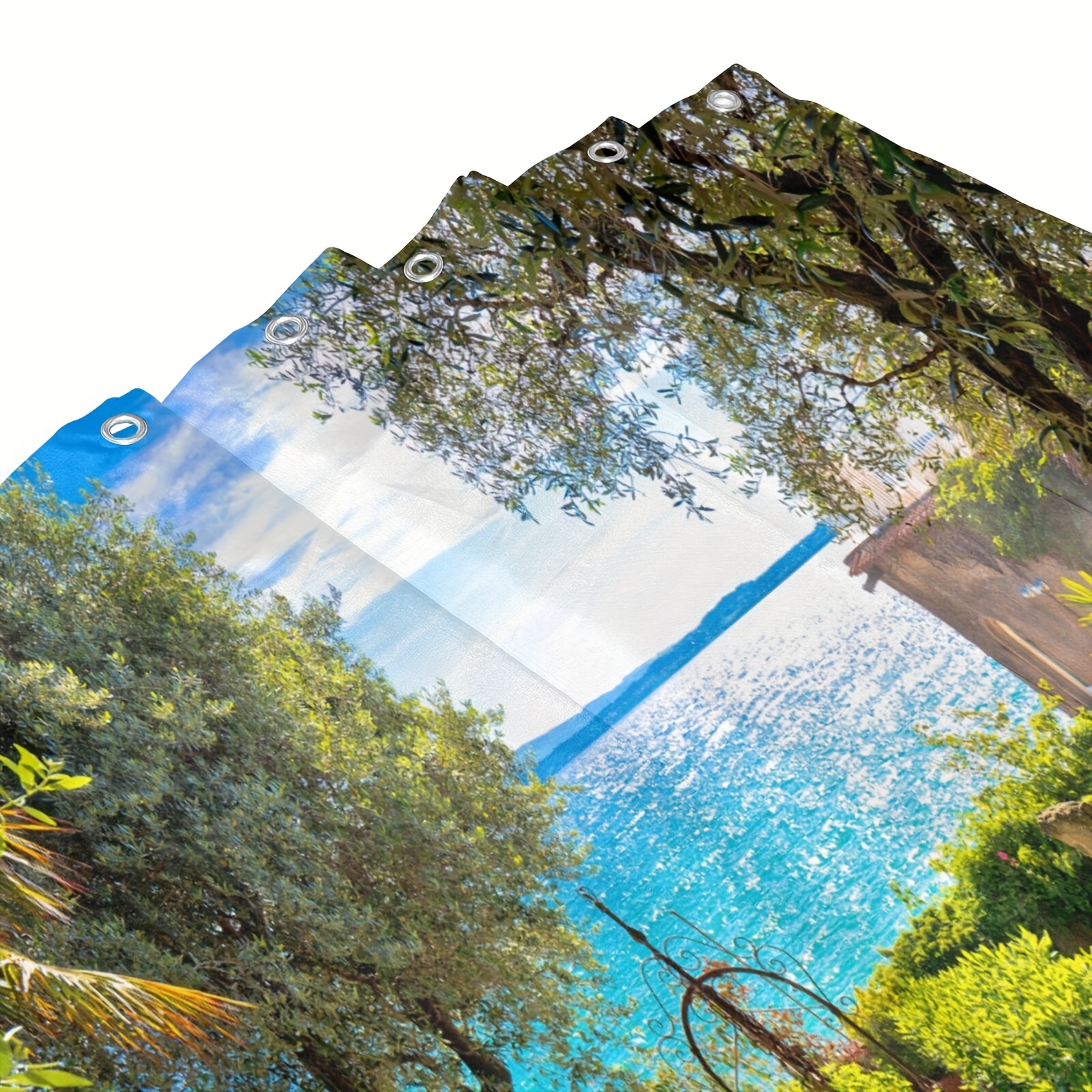 Seaside Garden Shower Curtain 3D Landscape with 12 Hooks