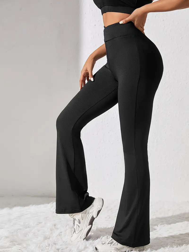 Solid Color Yoga Flared Pants Solid Color High Stretch - Temu