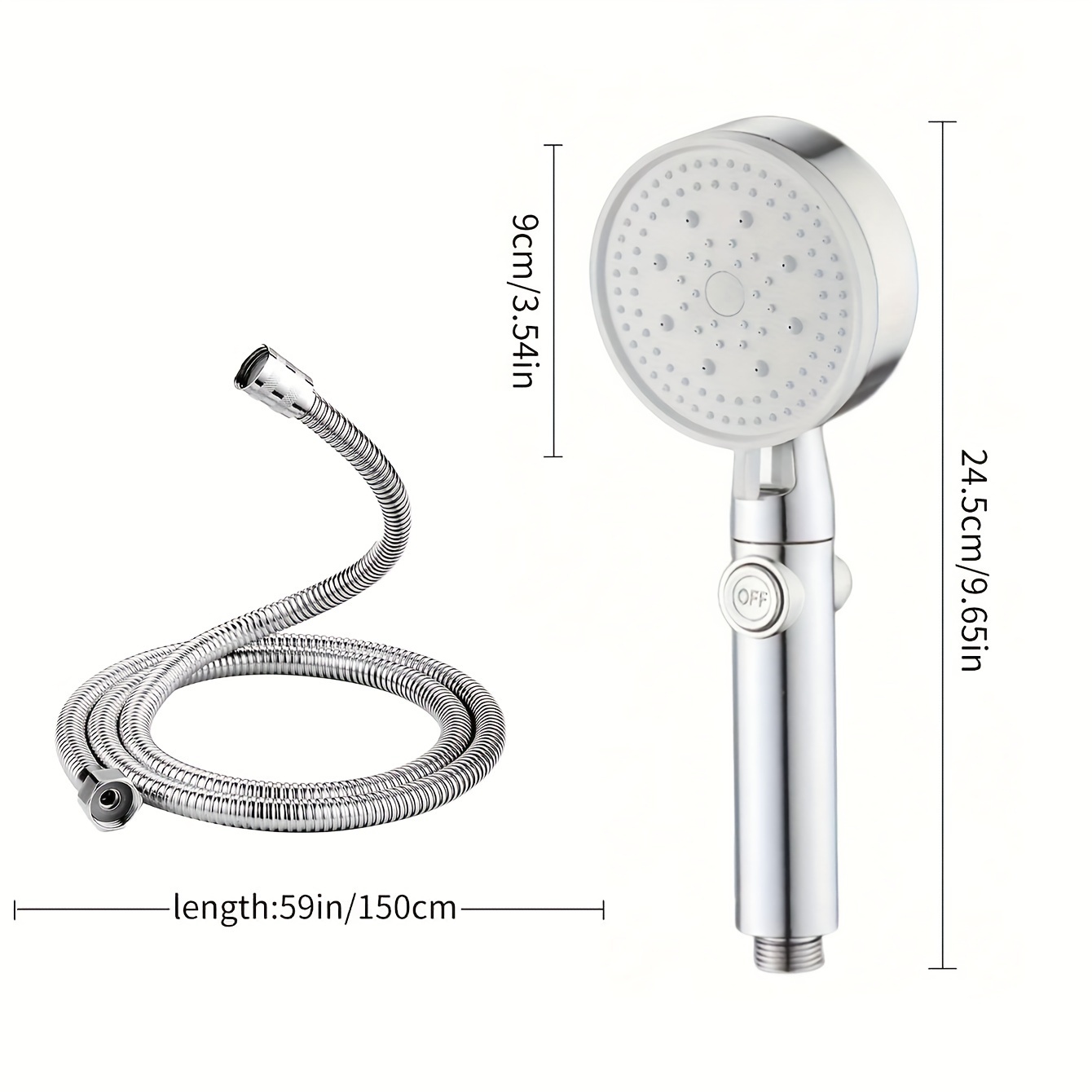 Image of Shower Head With 5 Functions And An Button, Made Of Abs Material, High-pressure Shower With A 1.5m Hose, Designed For Use In Showers Or Bathtubs Only. For Shower Use Only