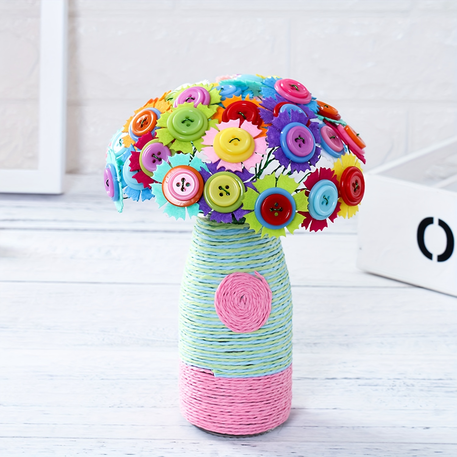 Flower Bouquet with Buttons Vase for Kids Age 4-8 Flower Craft Kit