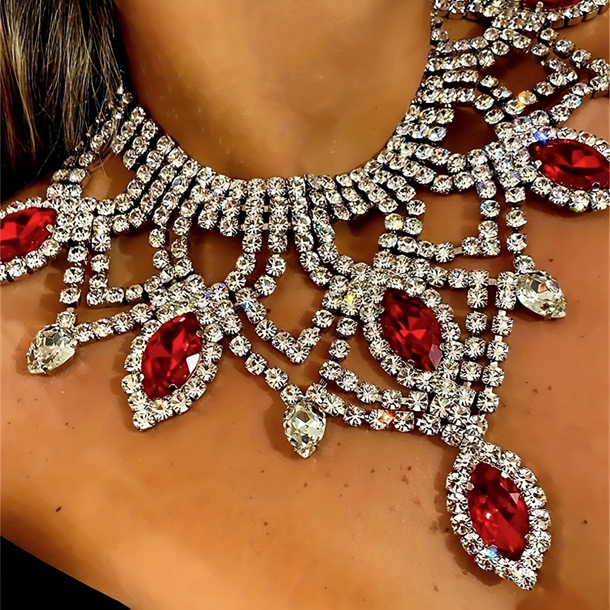 Luxury Ab Color Rhinestones Gemstone Bib Necklace Bride - Temu