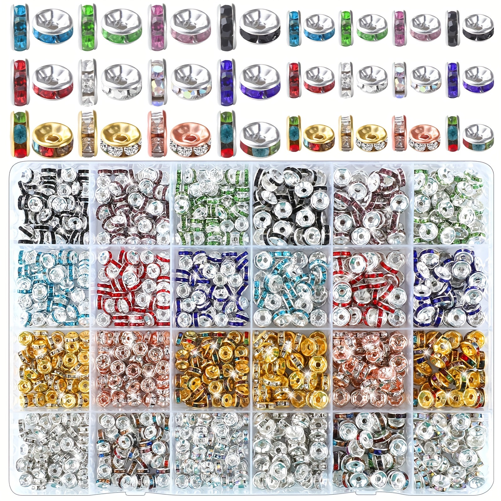 Image of 840pcs Spacer Beads For Jewelry Making, Rondelle Spacer Beads Rhinestone Beads For Pens Bracelets Necklaces Jewelry Making Christmas Gifts