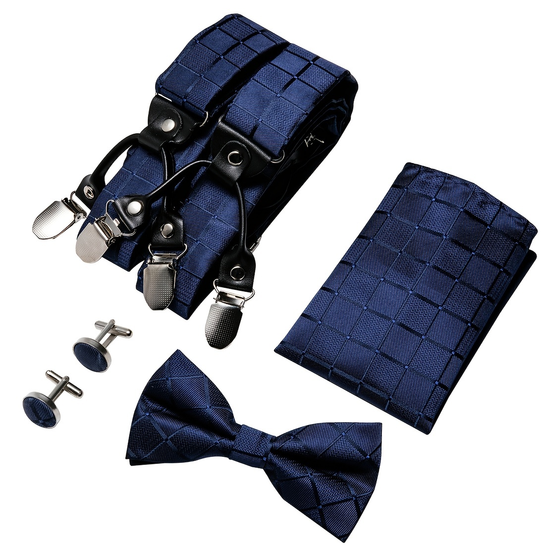 Barry Wang Plaid Cartoon Solid Suspenders Set