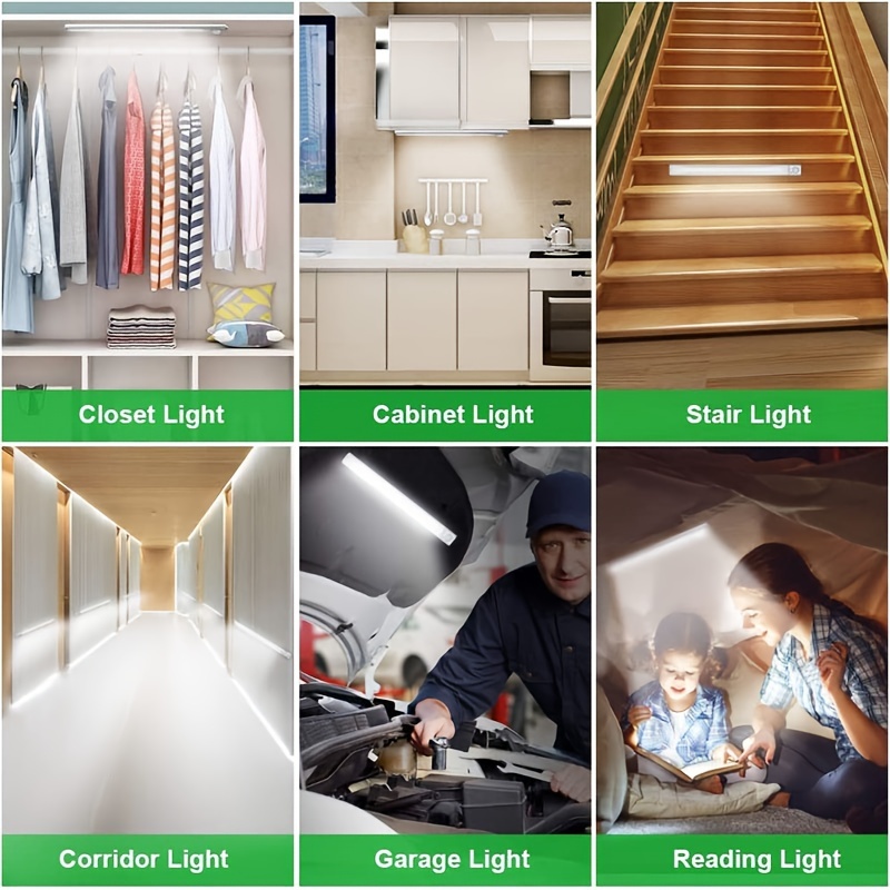 Luz LED para armario con sensor de movimiento para interiores, tira de luz  LED inalámbrica para cocina, luz para armario recargable por USB, luz  nocturna LED - [Clase de eficiencia energética A+++]
