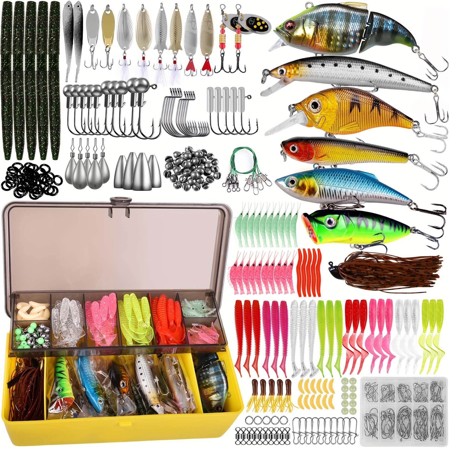  Fishing Lures for Freshwater - 20PCS Soft Plastic T-Tail Grub  Worm Baits - Complete Fishing Bait Kit with Tackle Box Included - Great Fishing  Deals of The Day Clearance 