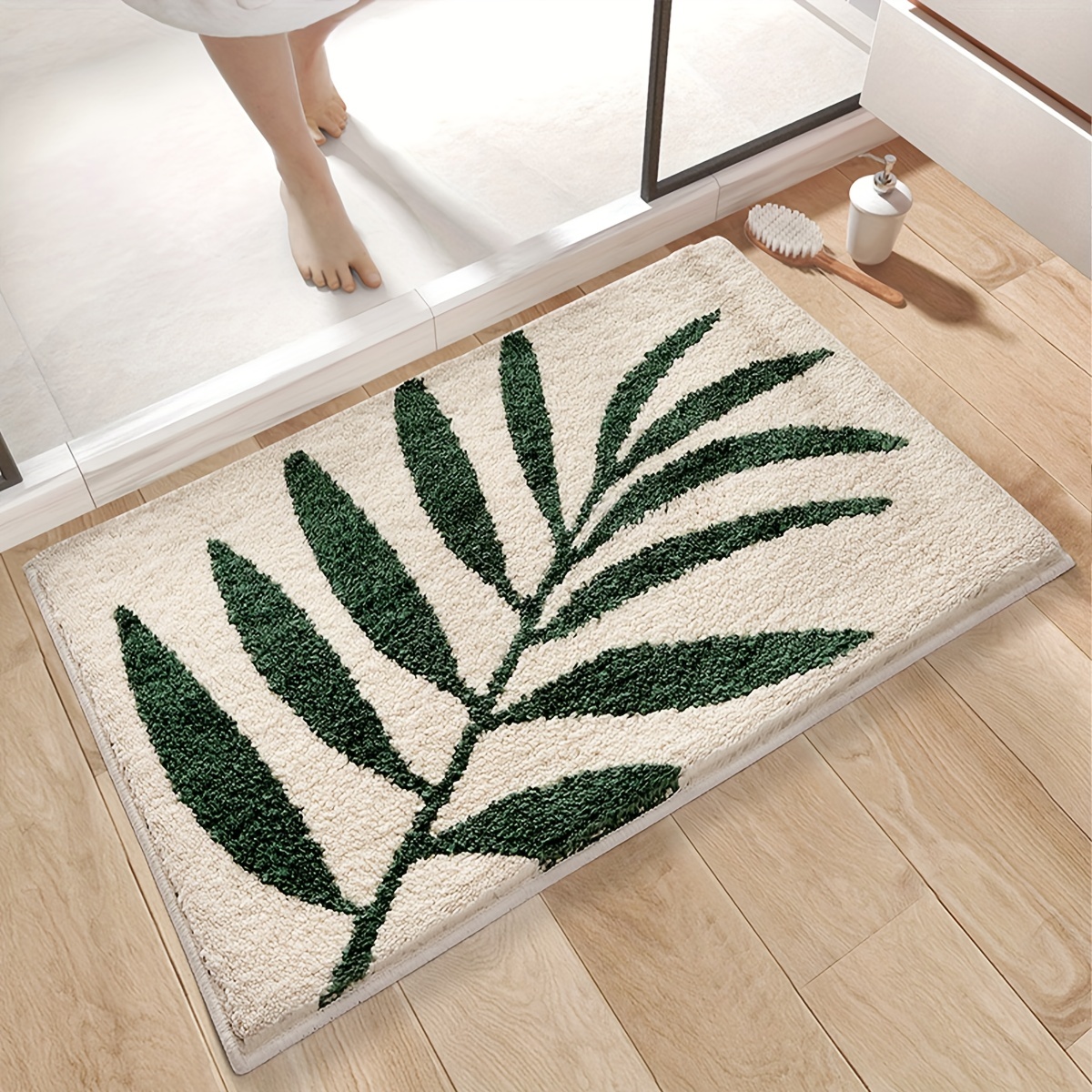 Tropical Green Leaf Bathroom Rugs 16X24 inch Jungle Palm Bath Mat