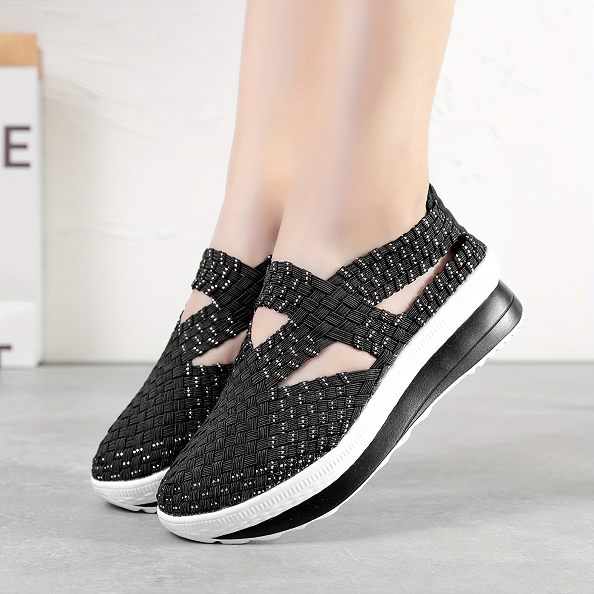 Women's Cross Braided Straps Sneakers, Breathable Platform Elastic Low-top  Shoes, Casual Summer Walking Shoes