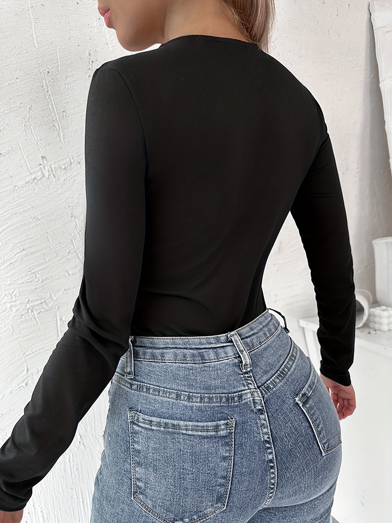 Black Lace Top Lace Bodysuit Long Sleeve Bodysuit Top Ladies Sexy