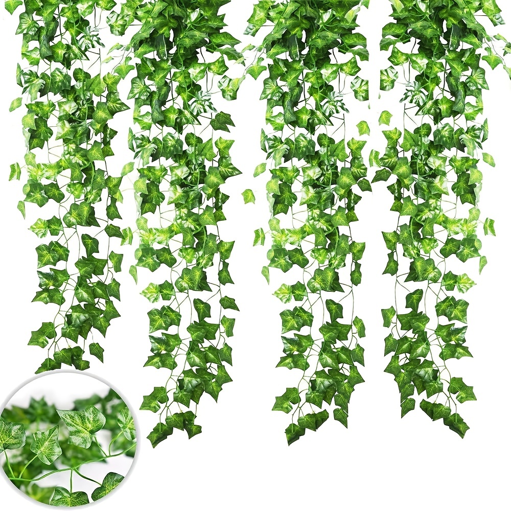 1/12pcs Artificial Green Ivy Plant, Wall Hanging Ivy Vine, Fake Ivy Leaf  For Garden Decoration, Wedding Party, Diy Wreath, Home Decoration (82.68in)