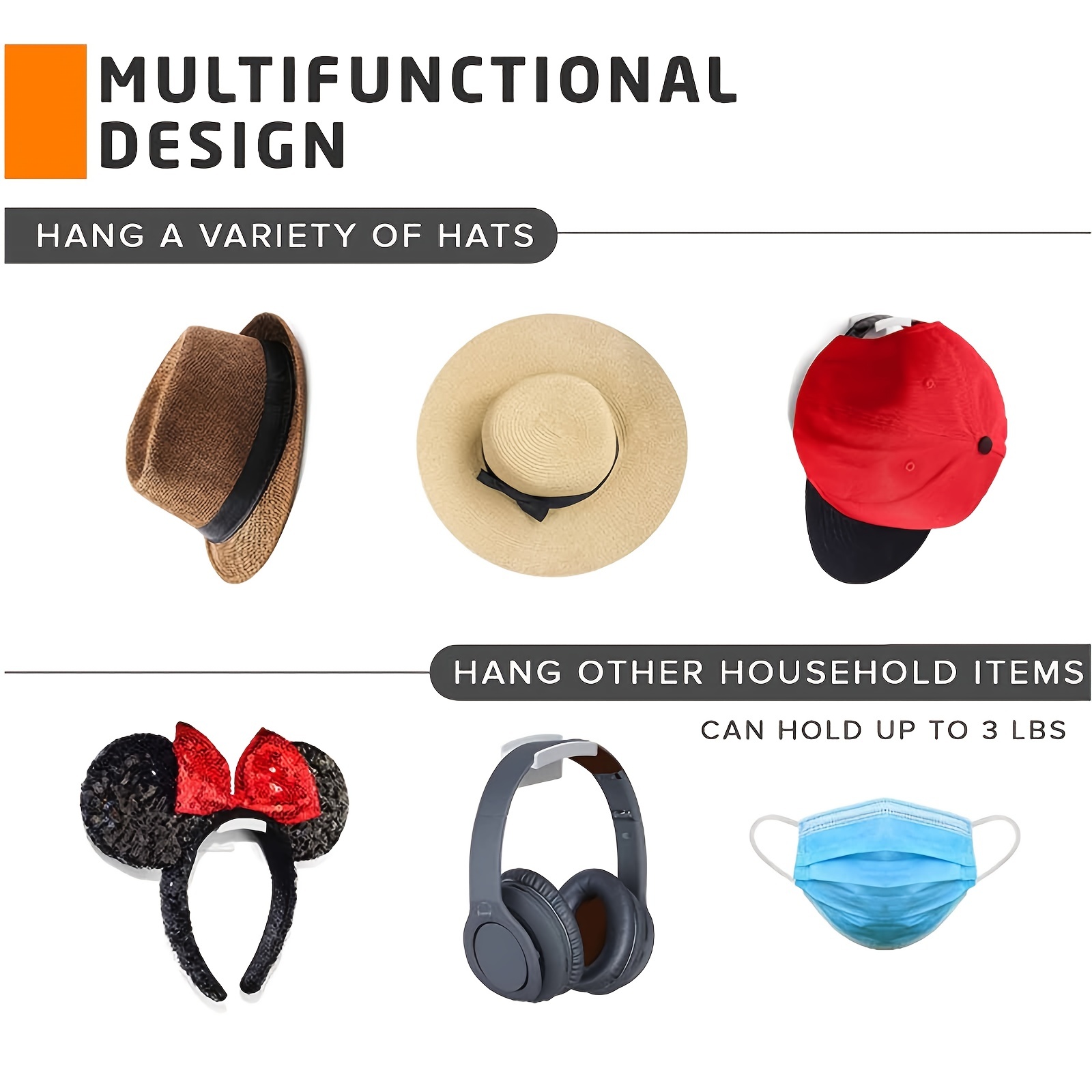 Ganchos para sombreros de pared – Perchero adhesivo para gorras de béisbol,  soporte organizador de gorras | Sin taladrar | Se adhieren | Paquete de 10