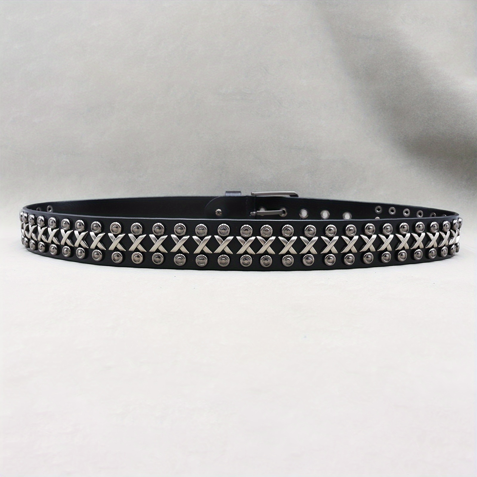Punk Rock Leather Belt with Rivets Square Buckle