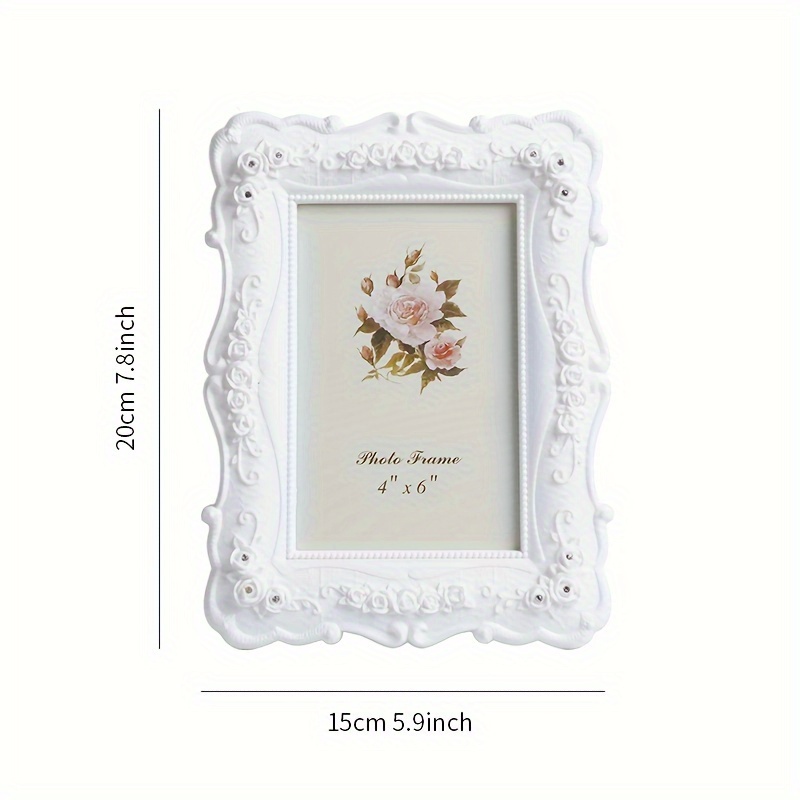 Image of 1pc White Rose Flower Photo Frame Display Stand Desktop Decoration 6-inch Decorative Picture Frame Horizontal And Vertical Dual-use