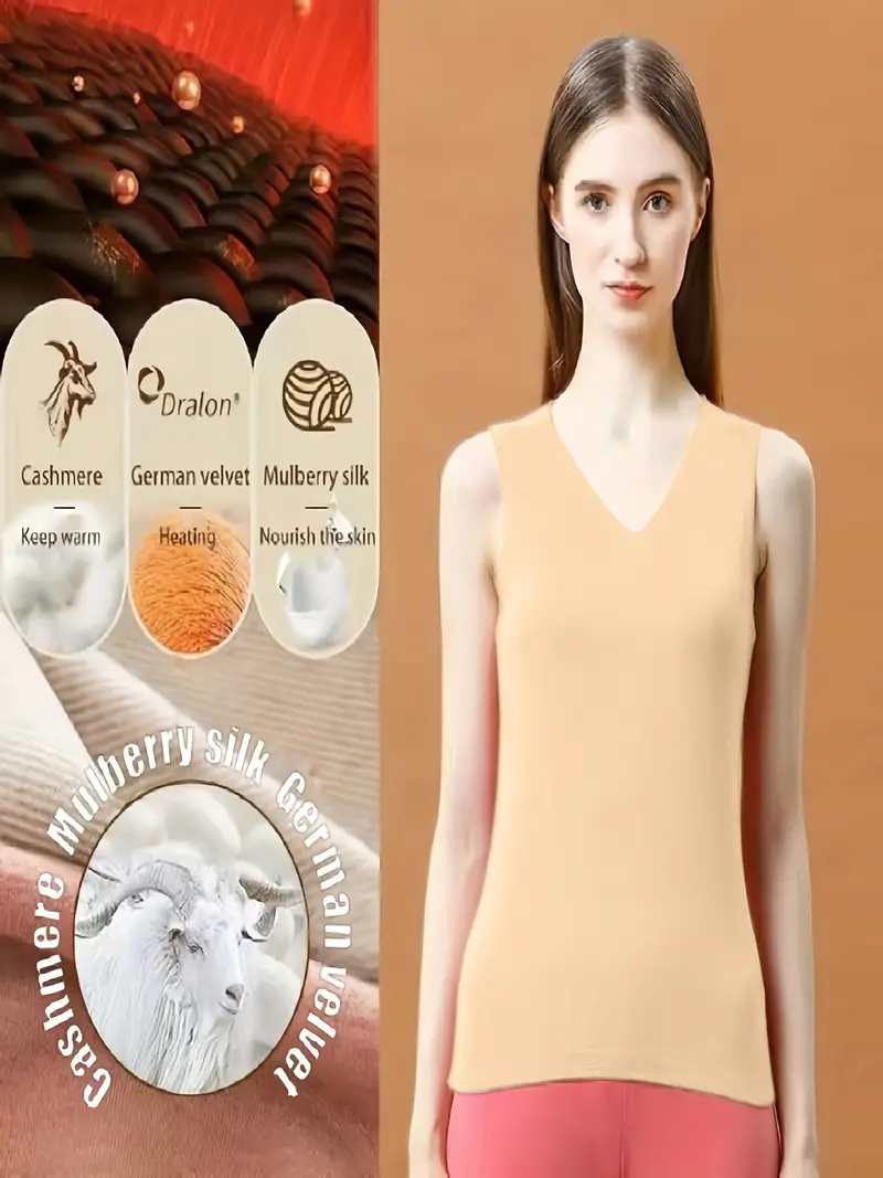 Womens Thermal Inner Fleeces Sleeveless Undershirt Built-in Bra Thermal  Vest V Free Shipping