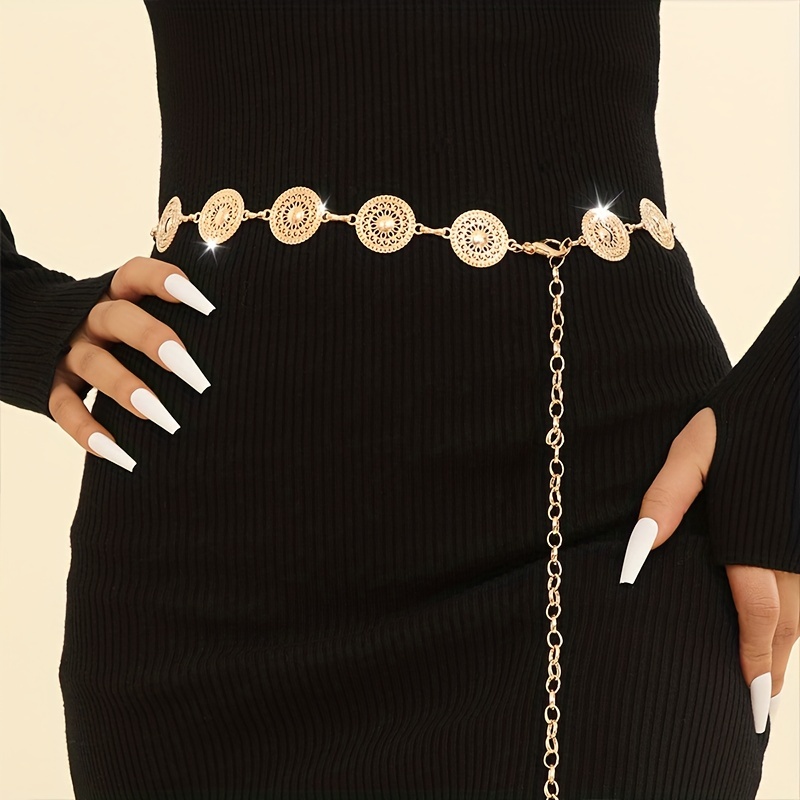 1 Piece Of Women'S Black Girdle With Gold Chain Design Belt Dress