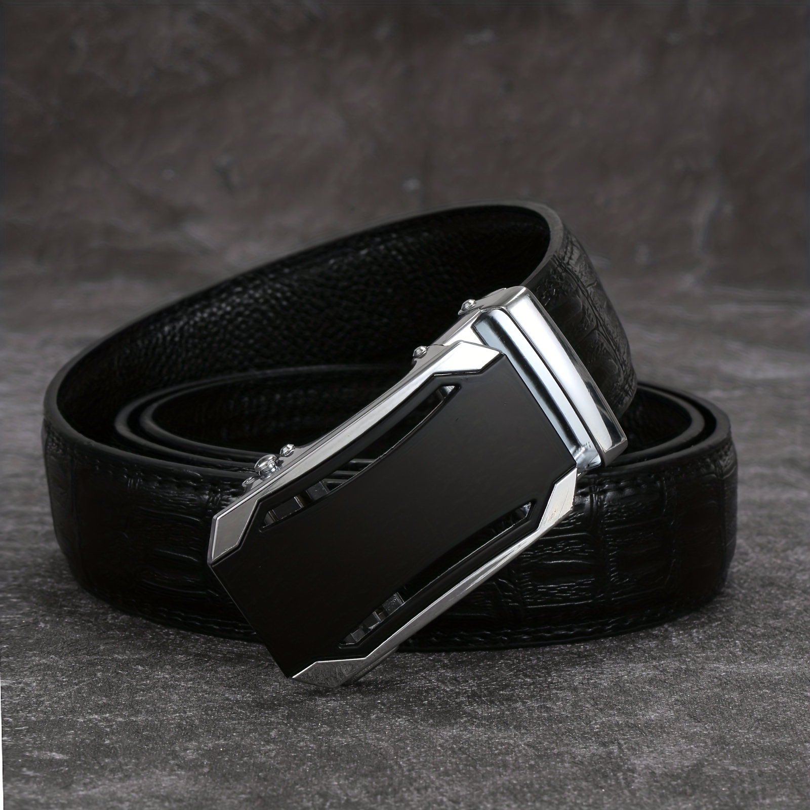 Men's Crocodile Pattern Belt Pu Leather Automatic Buckle Belt