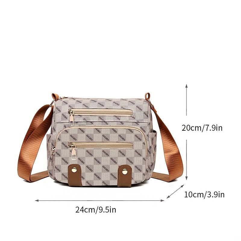 Plaid Pattern Crossbody Bag, Women's Multi Pockets Purse, Studded