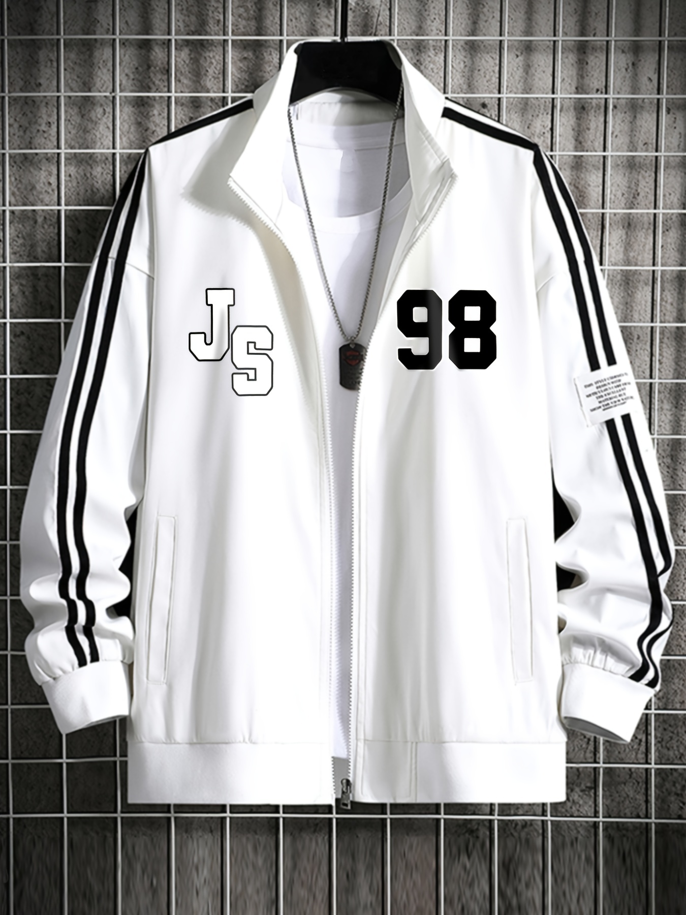 Plus Size Men's Number 98 Graphic Print College Varsity Jacket, Baseball Vintage  Jacket With Funnel Neck And Pocket - Men's Big & Tall - Temu Austria