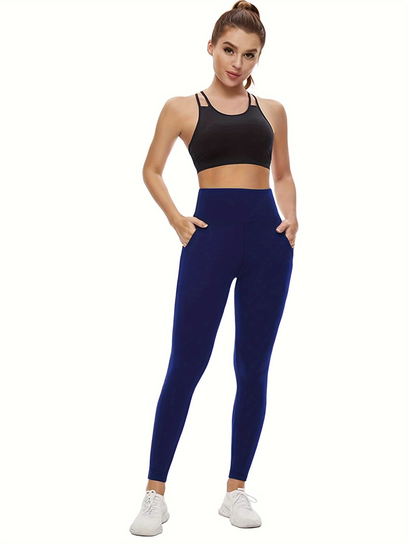 Ladies Navy Blue Solid Yoga Pants 2 Pieces Pack 