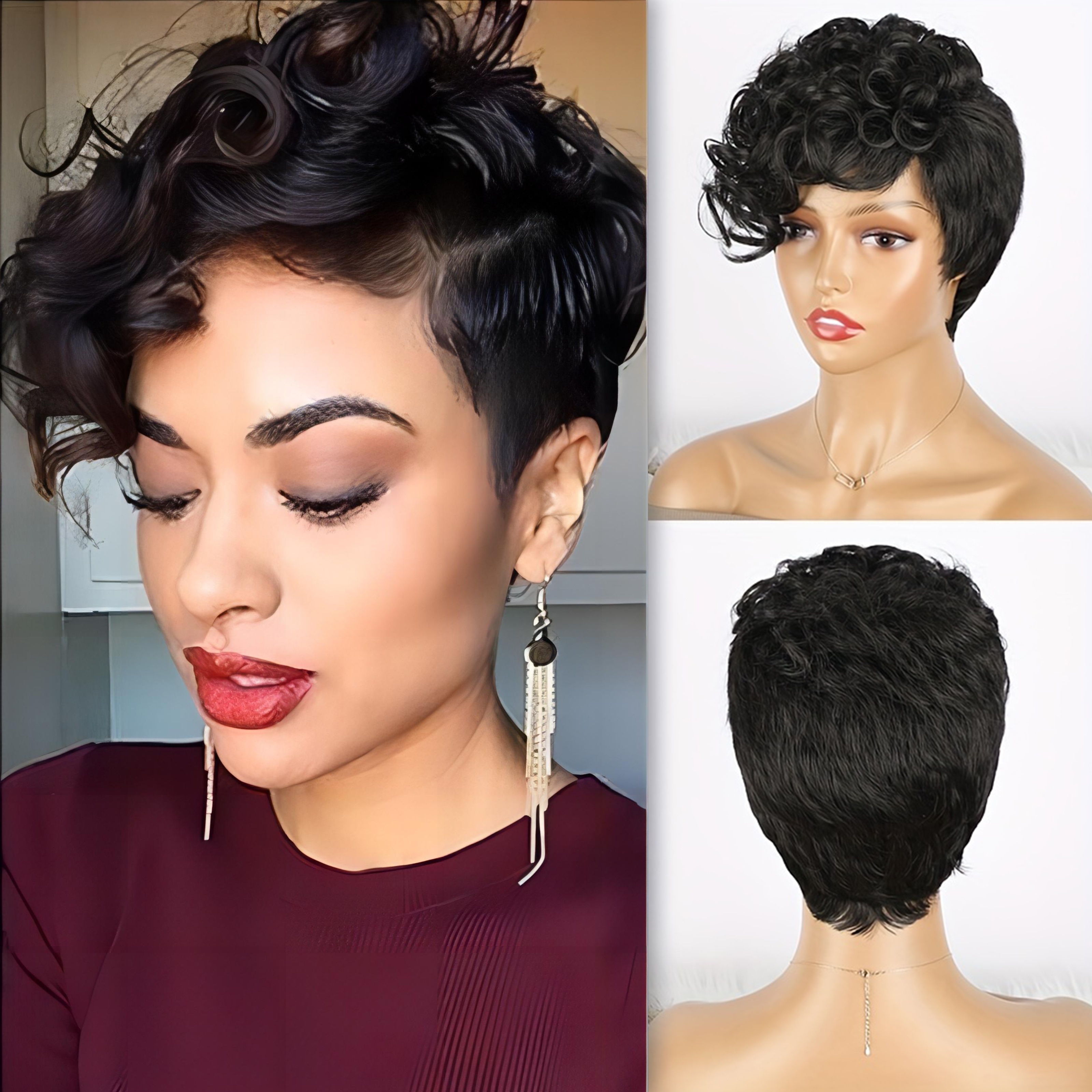 Highlight Short Curly Wig Pixie Cut Wig With Bangs - Temu