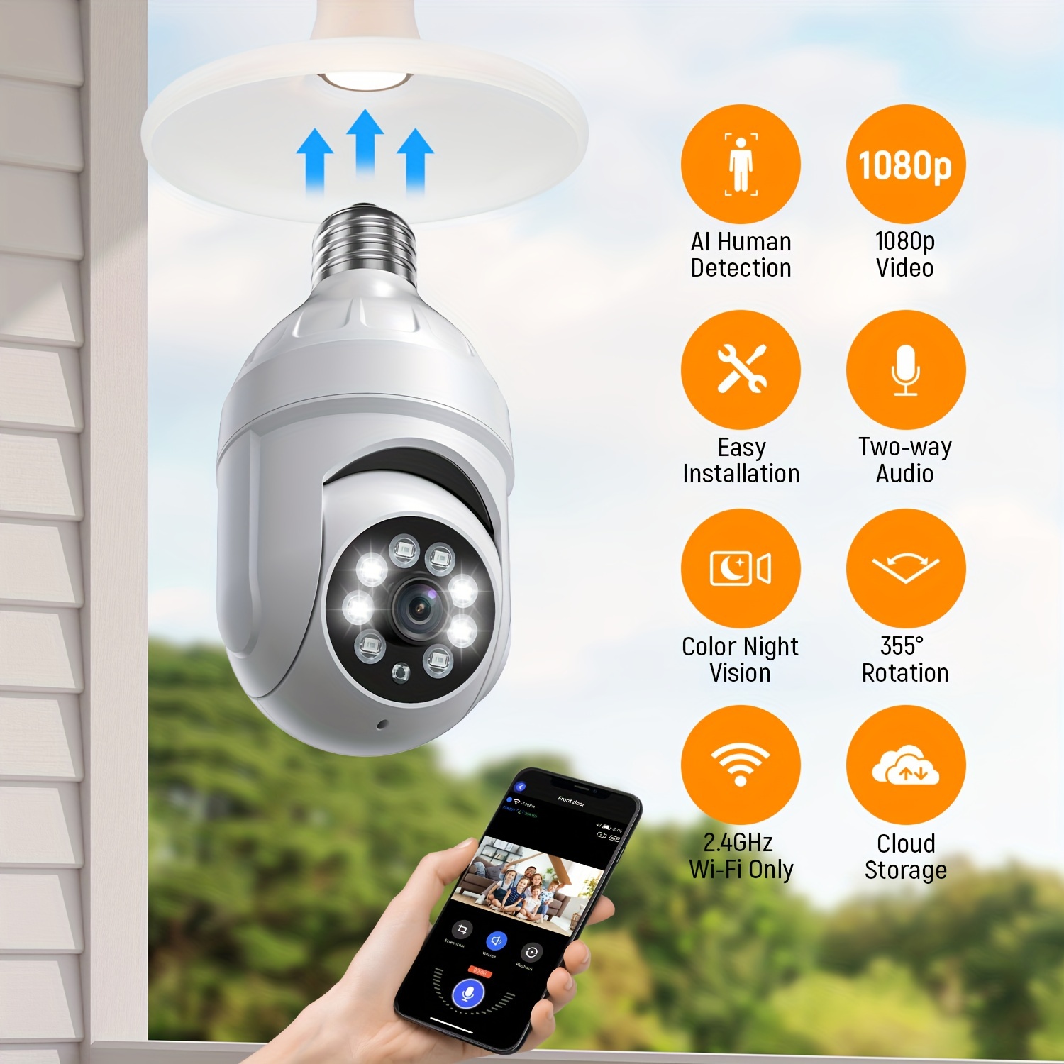 2 cámaras de seguridad para exteriores de 2.4 GHz y 5 G cámaras WiFi para  seguridad del hogar, cámaras de vigilancia domo 1080P vista de 360°, audio