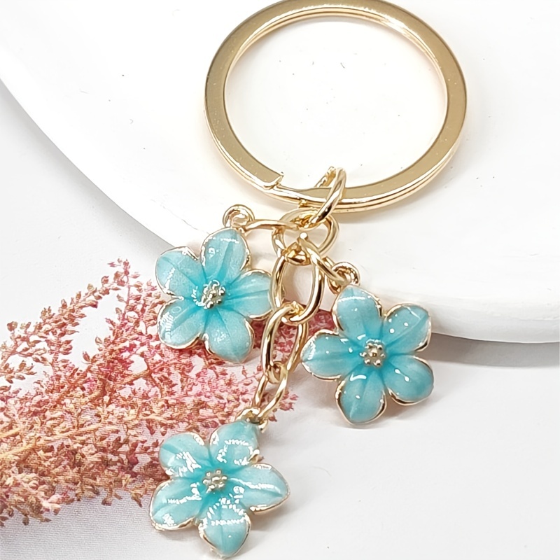 TUCEWP Initial Flower Keychain For Women - Pink Enamel Keychain With Tassel, Bag Charm & Car Accessory