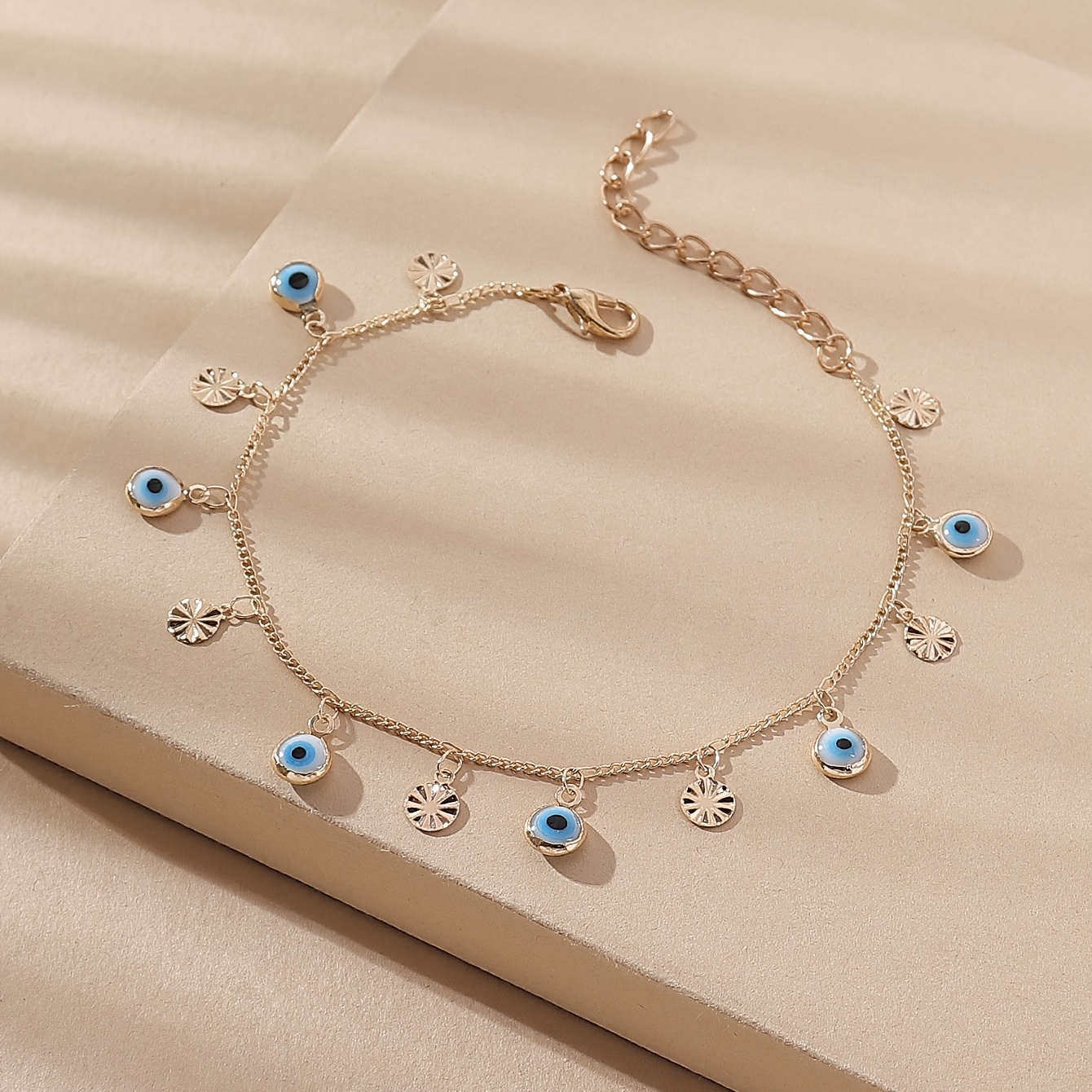 Boho Style Charm Anklet with Devil's Eye Pendant