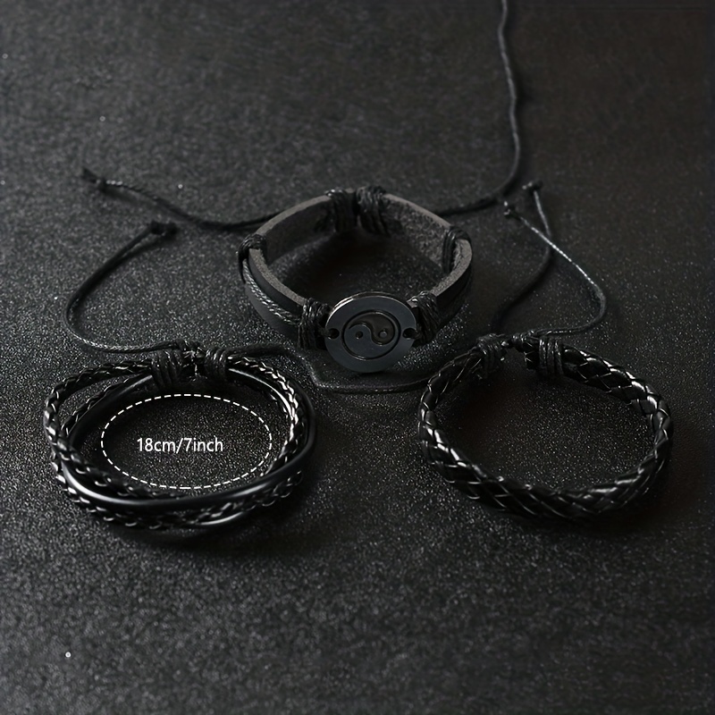 Men's Leather Bracelet Set Retro Braided Bangle