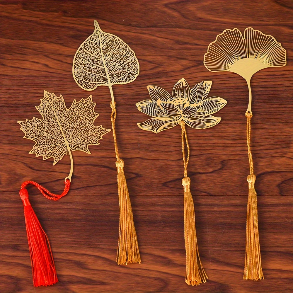 

1pc Chinese Style Stationery Retro Metal Bookmarks Hollow Ginkgo Maple Leaf Lotus Vein Book Marks Student Gift