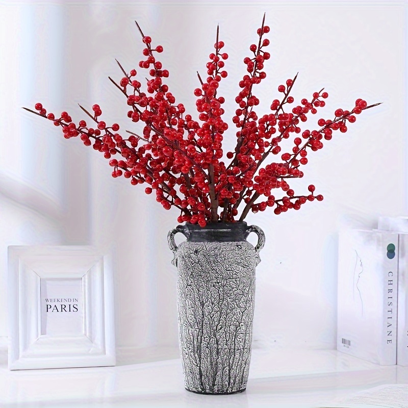 4pcs Christmas Artificial Red Berries Branch, 9.84'' Long Stems Artificial  Olive Leaves With Red Berries Winter Floral Arrangement For Christmas Home