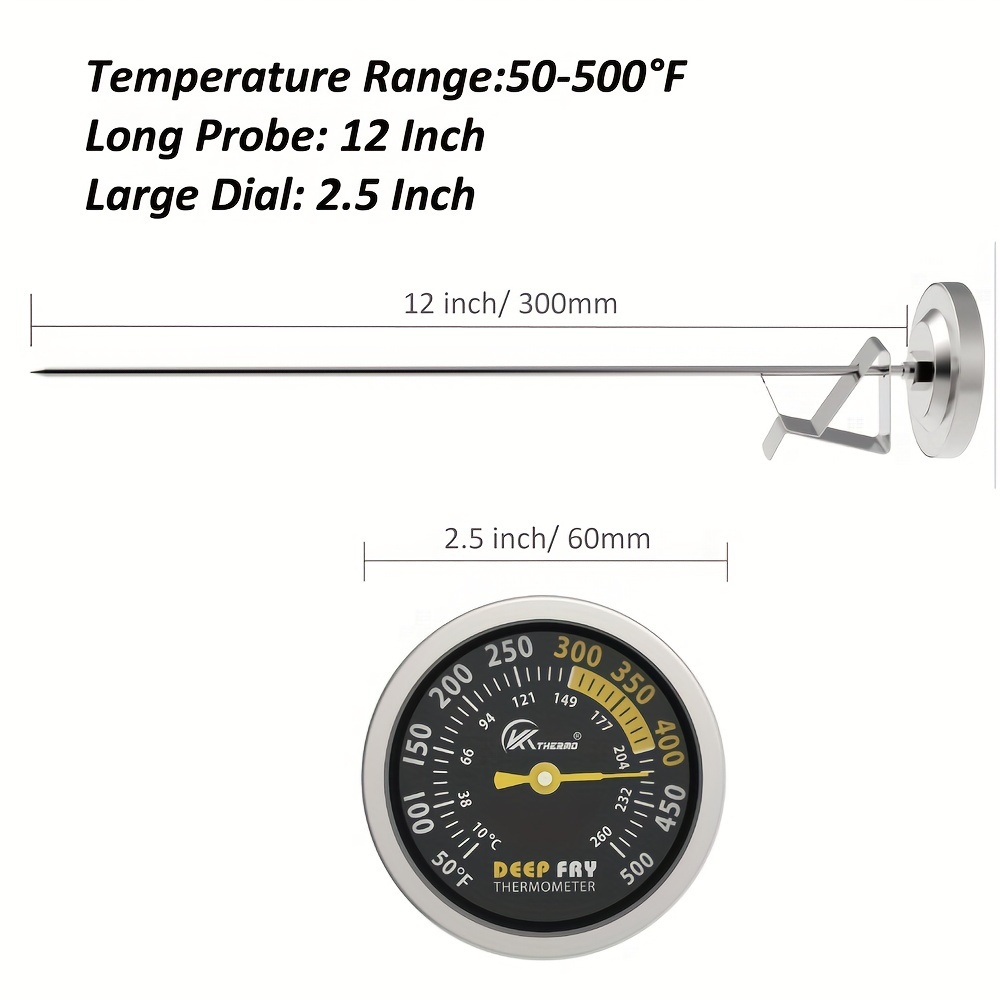 Deep Fry Thermometer, Dial And Stainless Steel Probe Thermometer With Clip,  10-260°c/50-500°f, Food Temperature Thermometer, Kitchen Pot Fryer  Thermometer, For Candy And Meat Cooking, Kitchen Accessaries, Bbq  Accessaries - Temu