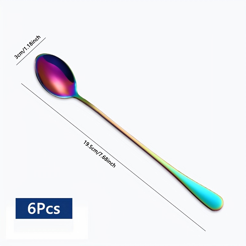 Image of 6pcs Premium Stainless .5cm Dessert Spoon Iced Tea Spoon, Perfect For Coffee, Iced Tea, Ice Cream And Cocktail Stirring Spoon ()