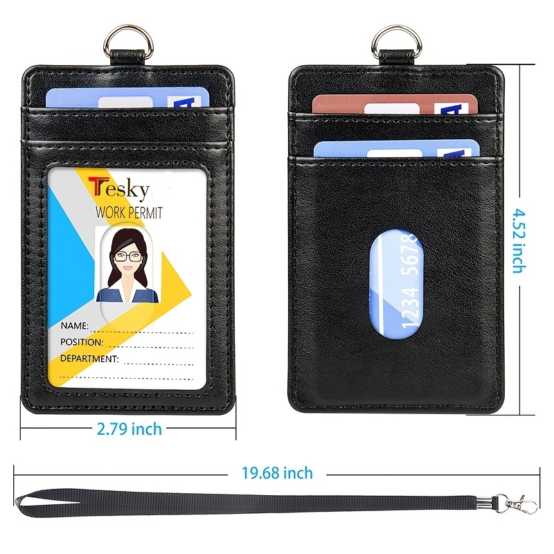 Buy Black Vertical ID Card Holder Genuine Leather Strap Lanyard Online in  India 