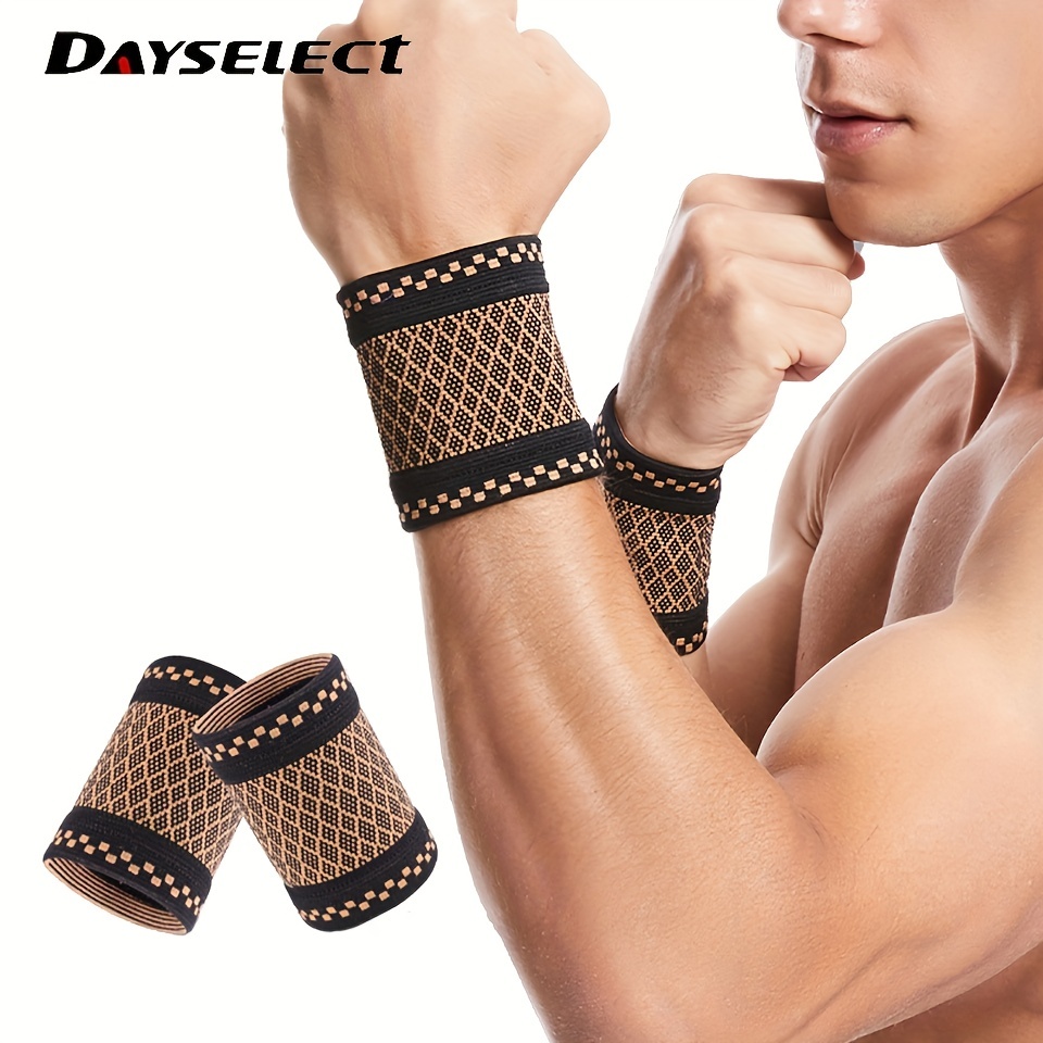 

2pcs Copper Wrist Compression Brace For Support - Elastic Sleeve For Tendonitis, Arthritis, Carpal Tunnel - Soft Wrap For Sports, Fitness, Typing