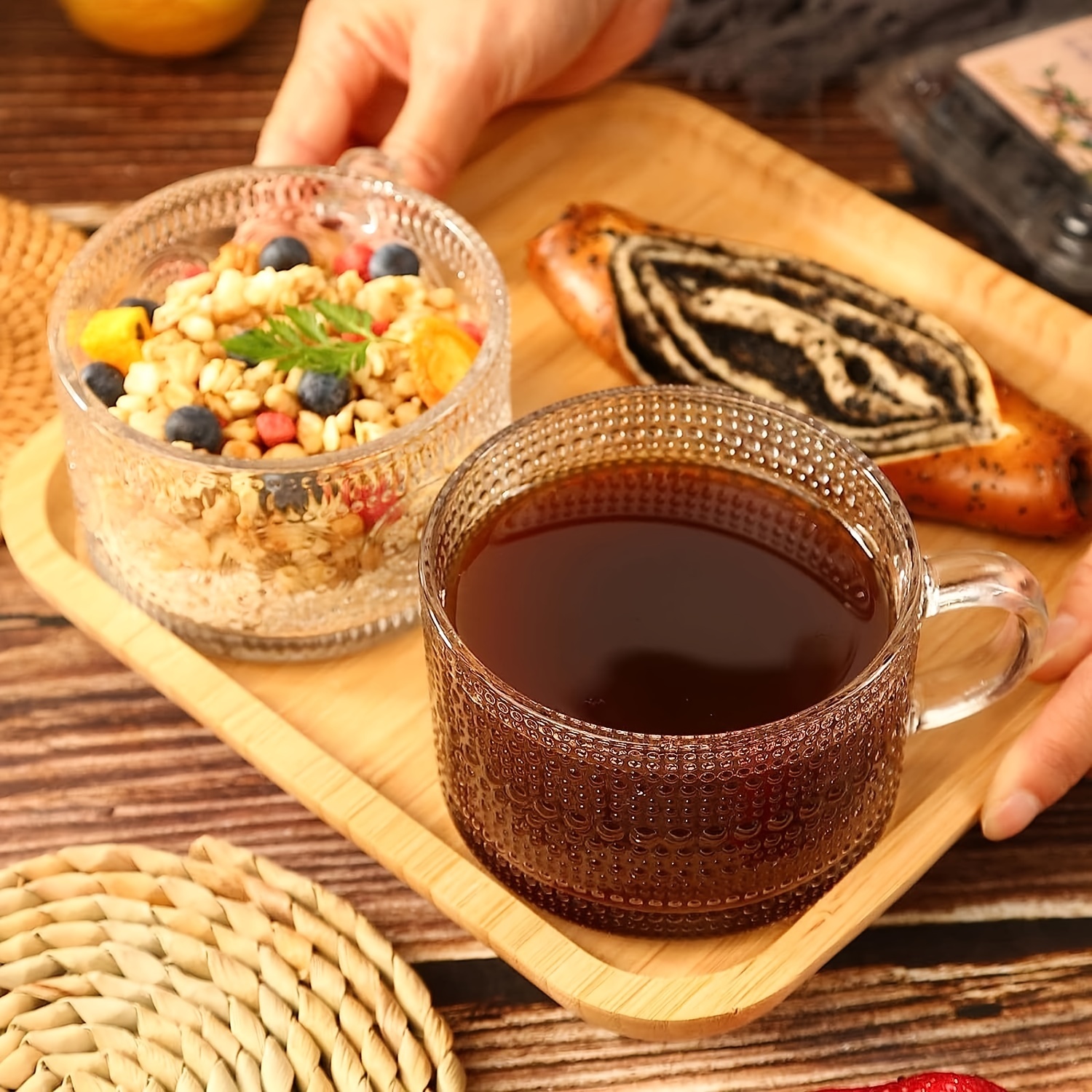 Glass Coffee Mugs Clear Embossed Coffee Cups With Handle - Temu