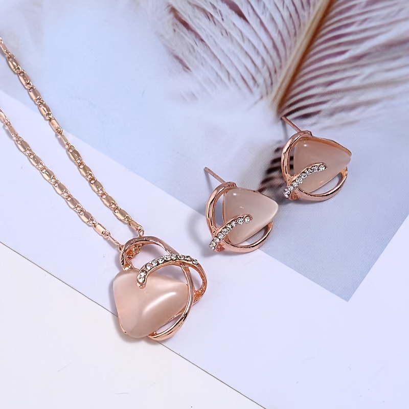 Simple Jewelry Set Heart Shaped Zircon Charm Necklace & Stud Earrings  Adjustable Chain For Teen Girls Women Birthday Gift - Temu Philippines