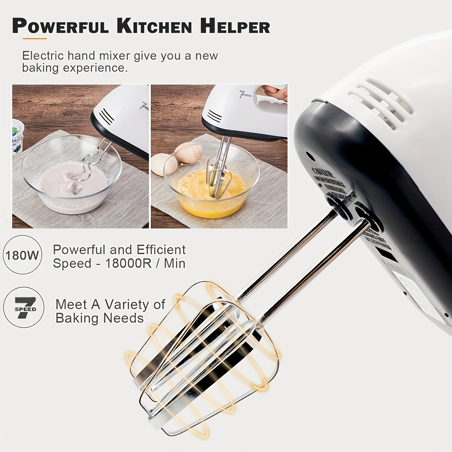  Electric Hand Mixer, Hand Blender USB Charging,Mixer Electric  Handheld Suitable for Whipping Egg Whites/Cake Batter/Cream,Egg Beater and  Cream Stick,White: Home & Kitchen