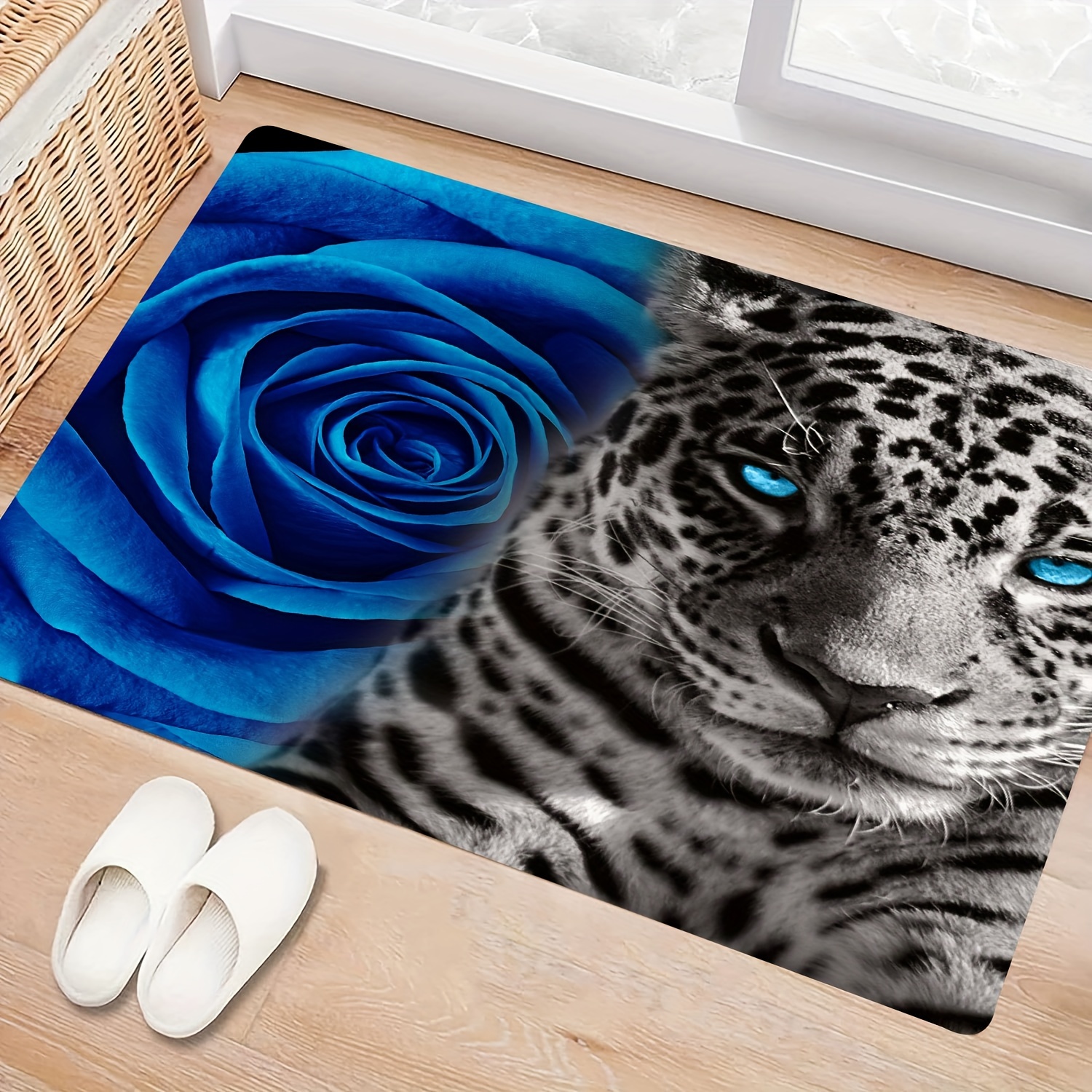 Rose Leopard Print Rug Machine Washable Mat Romantic Blue - Temu