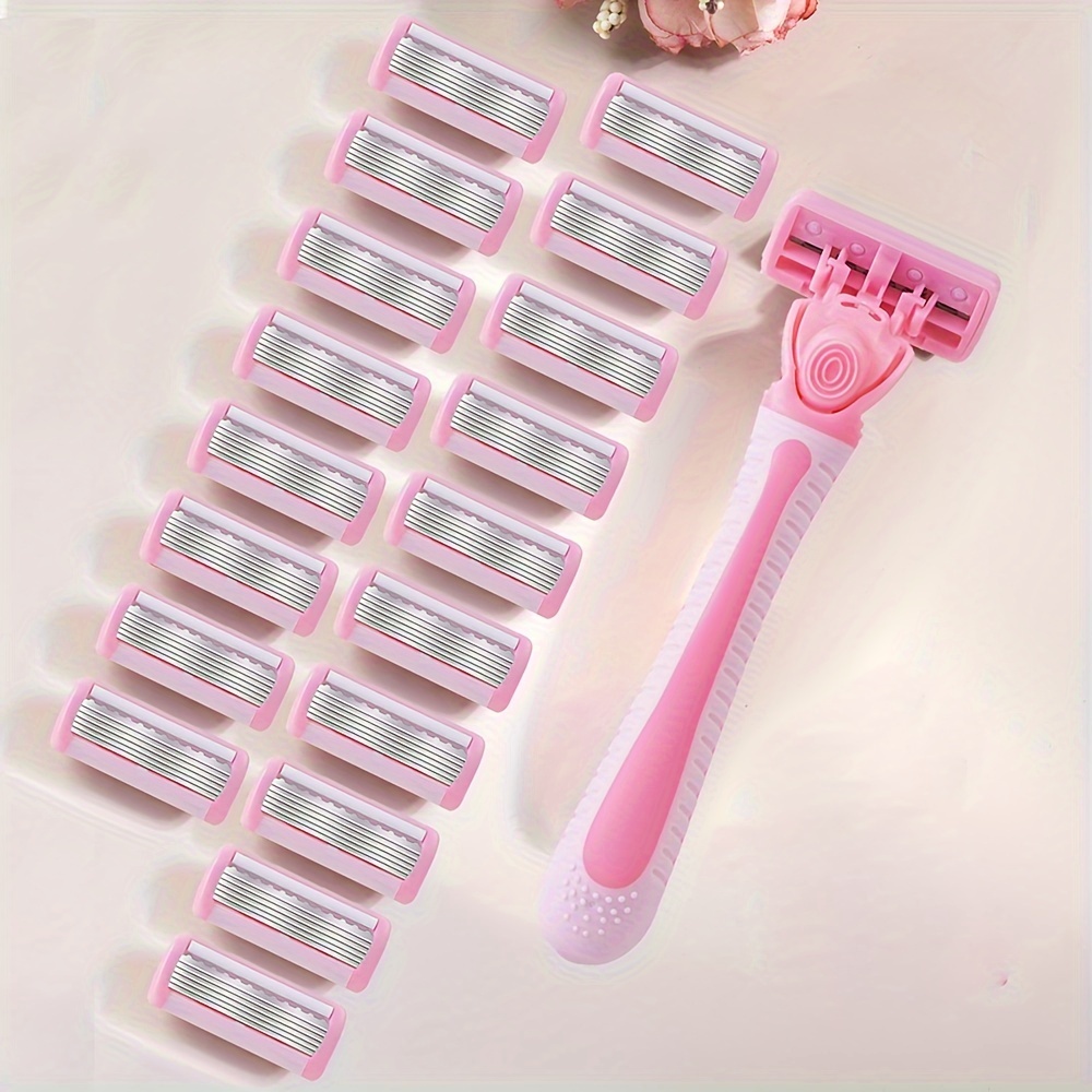 

Women Shaving Razor 1 Handle 19 Blade Refills Safety 6-layers Blade Body Hair Removal Razor With Lubricant Strip