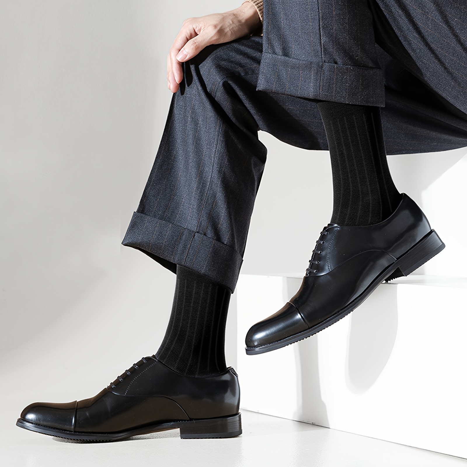 Paquete de 6 Pares de Calcetines Negros Clásicos de Vestir Lisos para  Hombres