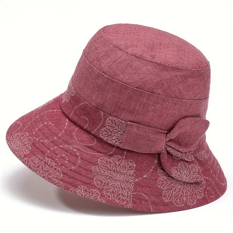 Vintage Flower Embroidery Bucket Hat Plain Casual Lightweight Sun Hat