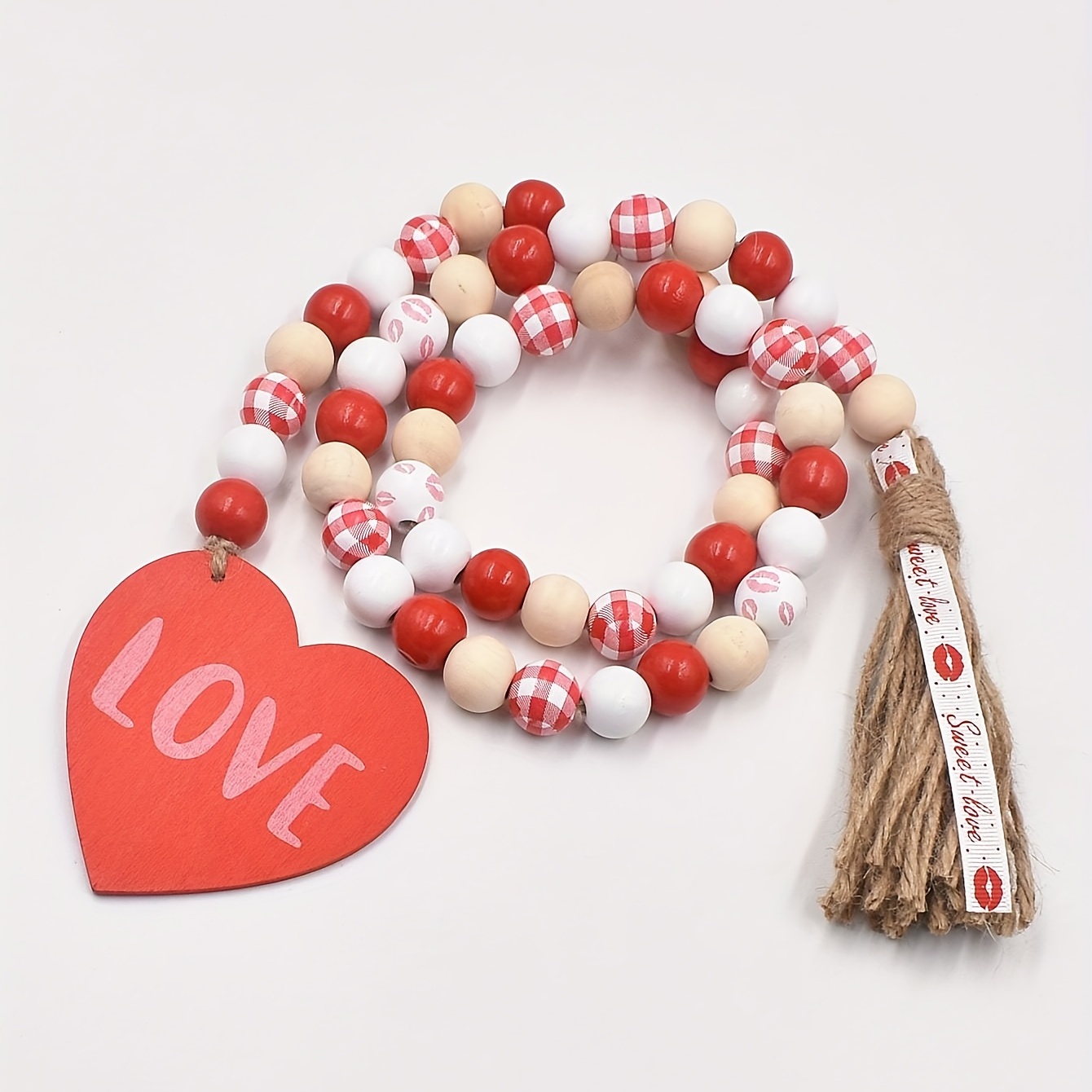 1pc, Valentine's Day Pendant Bead String, Wooden Beads Rope Tassel Colorful  Decorations, European And American Family Holiday Decorations Table Shelf