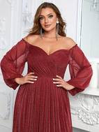 plus size solid mother of the bride dress elegant off shoulder long sleeve gown for wedding party womens plus size clothing