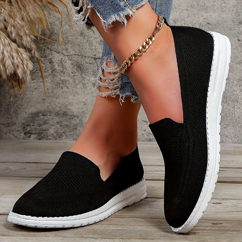 Women's Breathable Knit Sneakers, Casual Slip On Outdoor Shoes, Lightweight Low Top Walking Shoes