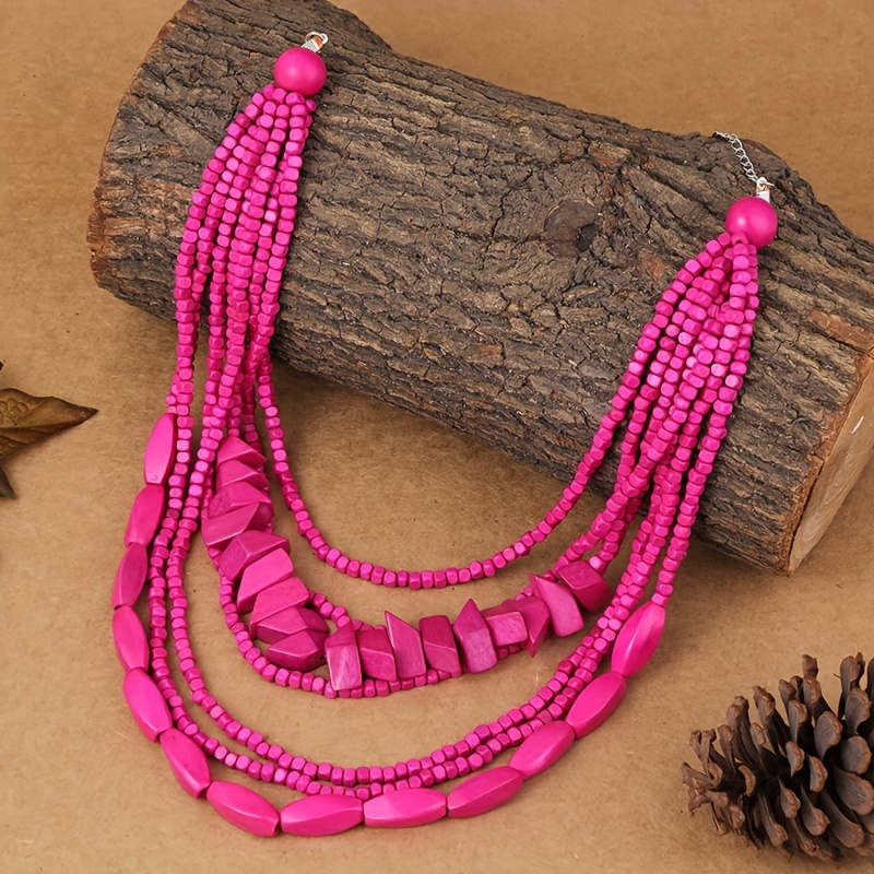 Bohemian Multilayer Seed Beaded Wrap Necklace Pink/Black Fashion Jewelry  For Women And Girls Bulk Shipping From Isang, $2.09