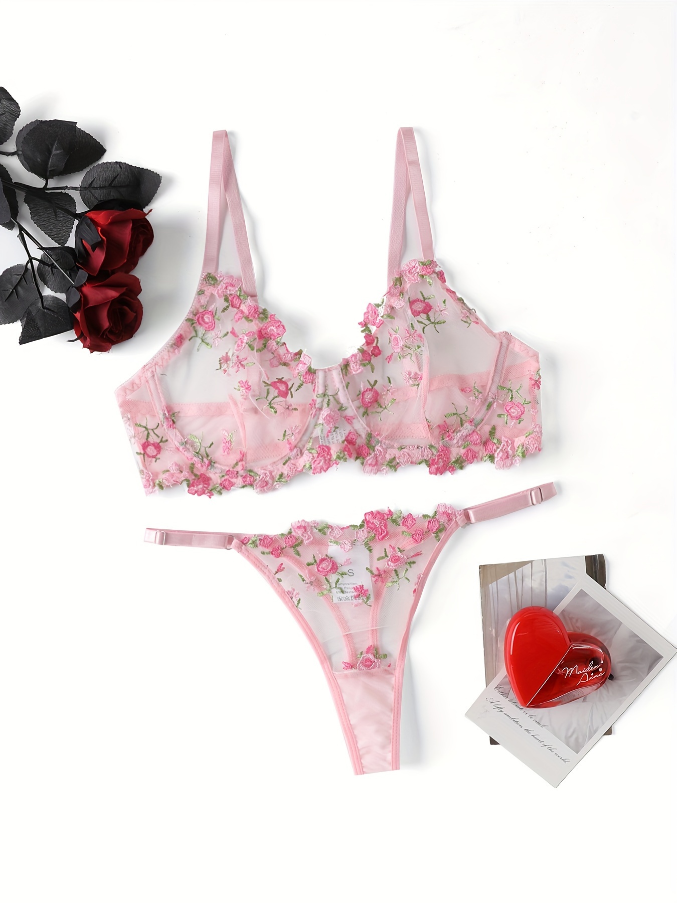 Set Lingerie Ricami Floreali Reggiseno Trasparente Non - Temu Italy